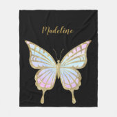 Personalisierte Rosa-, Blau- und Goldschmetterling Fleecedecke (Vorderseite)