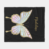 Personalisierte Rosa-, Blau- und Goldschmetterling Fleecedecke (Vorderseite (Horizontal))