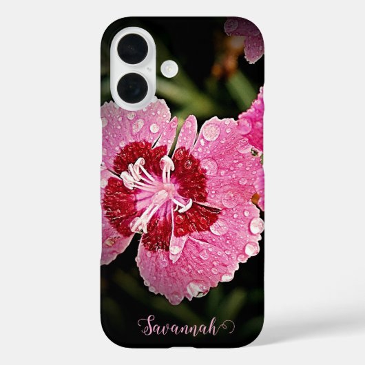 Personalisierte rosa Blume Apple iPhone Case (Rückseite)