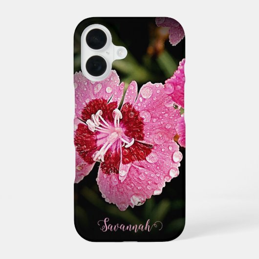 Personalisierte rosa Blume Apple iPhone Case 16 Hülle (Rückseite)