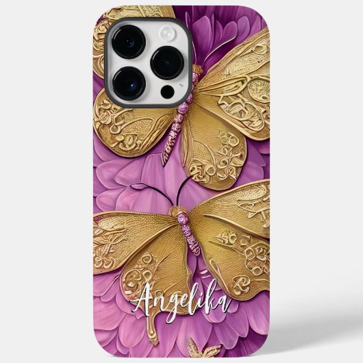 Personalisierte rosa Blume Goldbuttername Case-Mate iPhone Hülle (Rückseite)