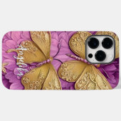 Personalisierte rosa Blume Goldbuttername Case-Mate iPhone Hülle (Rückseite (Horizontal))