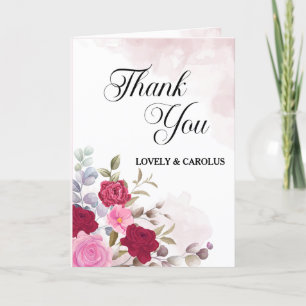 Personalisierte Rosa Blume Hochzeit Dankeskarte