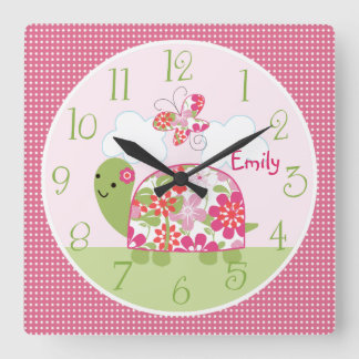 Personalisierte rosa Blume Turtle/Butterfly Uhr
