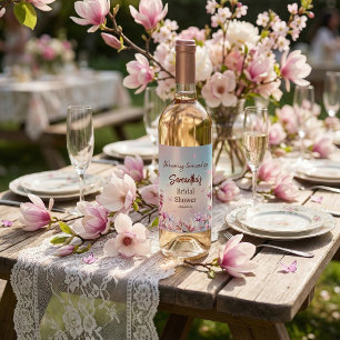Personalisierte rosa Blumen-Brautparty Weinetikett