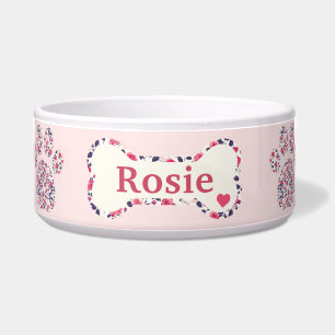 Personalisierte rosa Blumen-Hundeschüssel mit Name Napf