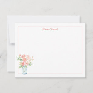 Personalisierte rosa Blumen-Mason-Glas-Rand-Notizk Mitteilungskarte