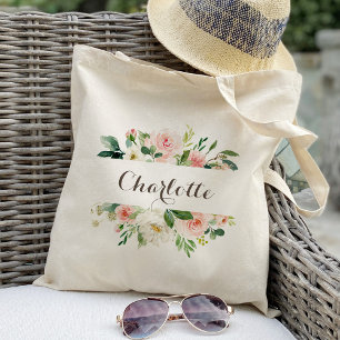 personalisierte rosa Blumen-Tasche für Brautjungfe Tragetasche