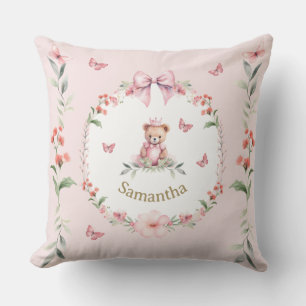 Personalisierte rosa Blumen und Teddybär Umarmunge Kissen