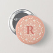 Personalisierte rosa Blumeninitiale Button (Vorne & Hinten)