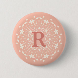 Personalisierte rosa Blumeninitiale Button