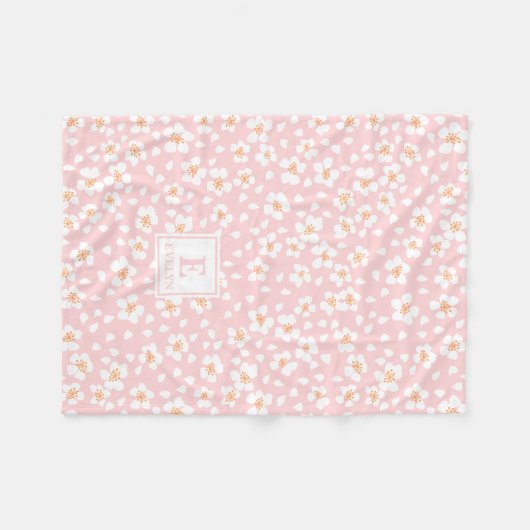 Personalisierte rosa Blumenmonogramm-Decke für Mäd Fleecedecke (Vorderseite (Horizontal))
