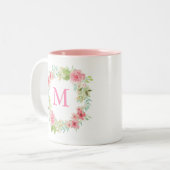 Personalisierte rosa BlumenTasse Zweifarbige Tasse (Vorderseite Links)