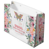 Personalisierte, rosa Blütendusche, Schmetterlings Große Geschenktüte (Vorderseite Schrägansicht)