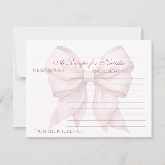 Personalisierte Rosa Bow Brautparty Rezept Karte (Vorderseite)