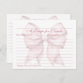 Personalisierte Rosa Bow Brautparty Rezept Karte (Vorne/Hinten)