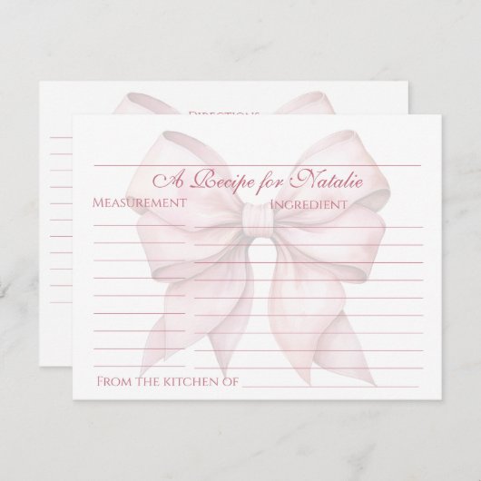 Personalisierte Rosa Bow Brautparty Rezept Karte (Vorne/Hinten)