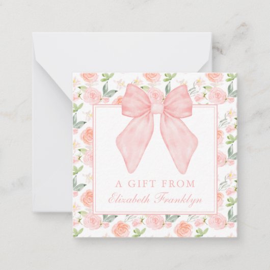 Personalisierte Rosa Bow Floral Girls Geschenkverp Mitteilungskarte (Vorderseite)