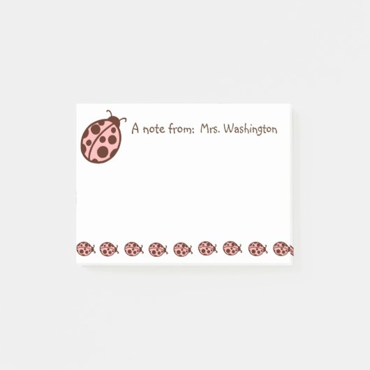 Personalisierte Rosa Braune Marienkäfer Post It No Post-it Klebezettel (Vorderseite)