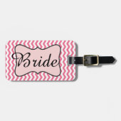 Personalisierte rosa Braut-Zickzack Gepäckanhänger (Vorderseite horizontal)