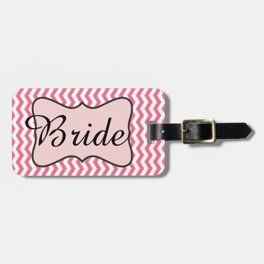 Personalisierte rosa Braut-Zickzack Gepäckanhänger (Vorderseite horizontal)