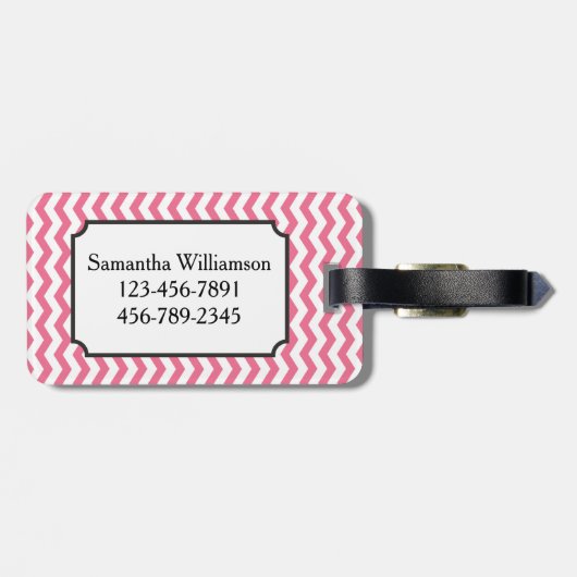 Personalisierte rosa Braut-Zickzack Gepäckanhänger (Rückseite horizontal)