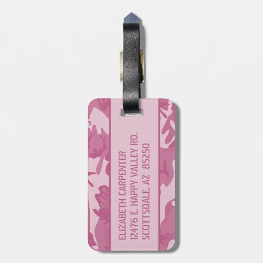 Personalisierte rosa Camouflage Gepäckanhänger (Rückseite vertikal)