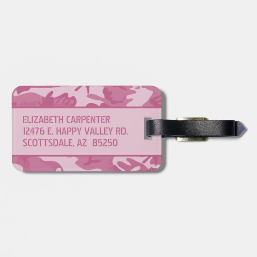 Personalisierte rosa Camouflage Gepäckanhänger (Rückseite horizontal)
