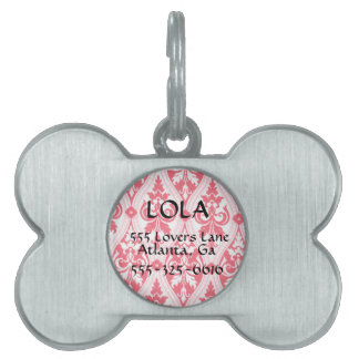 Personalisierte Rosa Damask Knochenmarkmarke Tiermarke