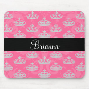 Personalisierte rosa Damast-Diamant-Namenskrone Mousepad