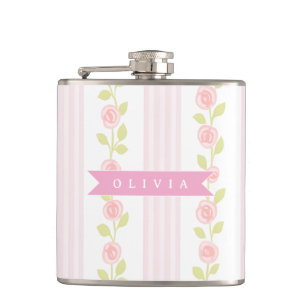 Personalisierte rosa feminine kokette florale gest flachmann