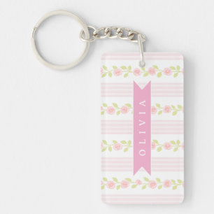 Personalisierte rosa feminine kokette florale gest schlüsselanhänger