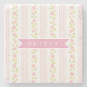 Personalisierte rosa feminine kokette florale gest steinuntersetzer