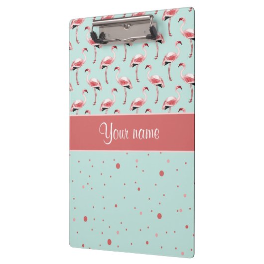 Personalisierte rosa Flamingo-Polka-Punkte Klemmbrett (Links)