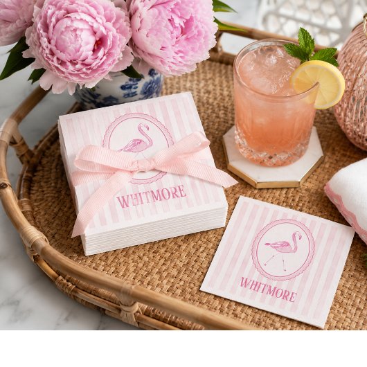 Personalisierte rosa Flamingo-Preppy-Papier-Servie Serviette