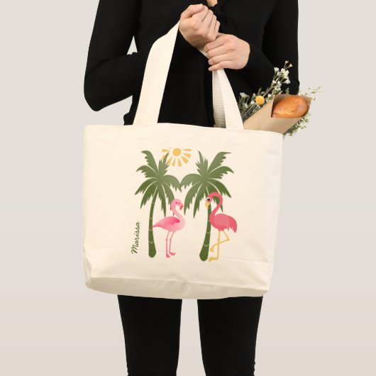 Personalisierte rosa Flamingo-Strand-Tasche Jumbo Stoffbeutel (Vorderseite (Produkt))