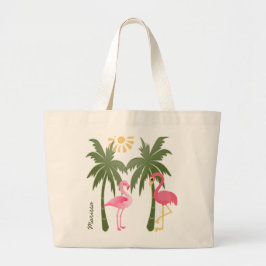 Personalisierte rosa Flamingo-Strand-Tasche Jumbo Stoffbeutel