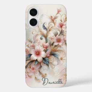 Personalisierte rosa floral iPhone 16 hülle