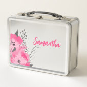Personalisierte Rosa Floral Metal Lunch Box (Vorderseite)
