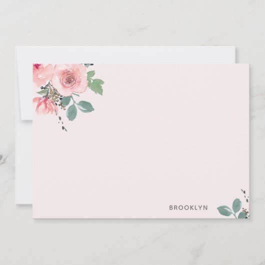 Personalisierte, rosa, florale Aquarellfarbenkarte Mitteilungskarte (Vorderseite)