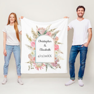 Personalisierte rosa florale Hochzeitsnamen Daten Fleecedecke