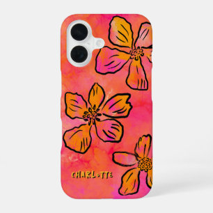 Personalisierte rosa florale Pop-Art  iPhone 16 Hülle