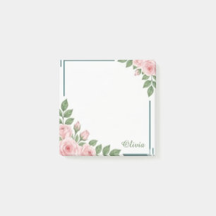 Personalisierte rosa florale Wasserfarbe-Notizzett Post-it Klebezettel