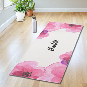 Personalisierte rosa Floralien Yogamatte