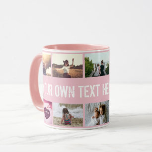 Personalisierte Rosa Foto-Collage und Text Tasse