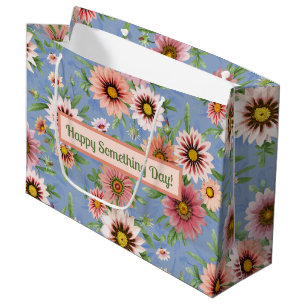 Personalisierte rosa Gänseblümchen auf blauem Blum Große Geschenktüte