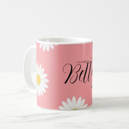 Personalisierte rosa Gänseblümchen-Blume Kaffeetasse (Vorderseite Links)