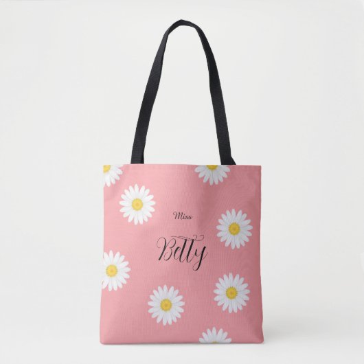 Personalisierte rosa Gänseblümchen-Blumentasche Tasche (Vorderseite)