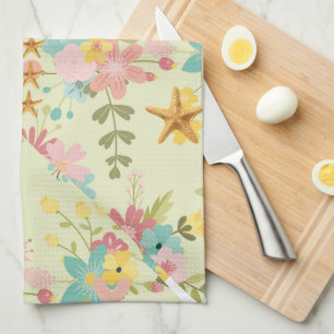 Personalisierte rosa gelbe grüne Blumen Geschirrtuch
