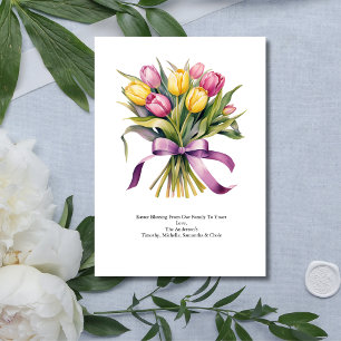 Personalisierte rosa gelbe Tulpen Ostern Feiertagskarte